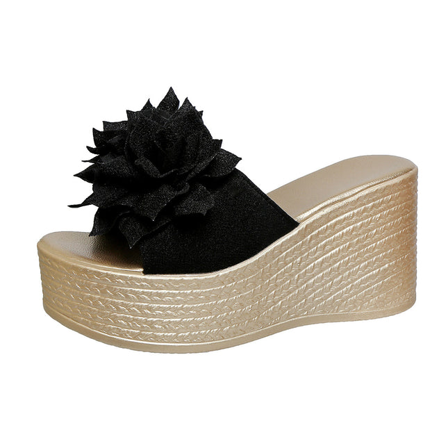 Wedge Women's Sandals for Women 2025 Summer New Export Flower Sponge Cake Thick-Soled Fish Mouth Outer Slippers for Women
