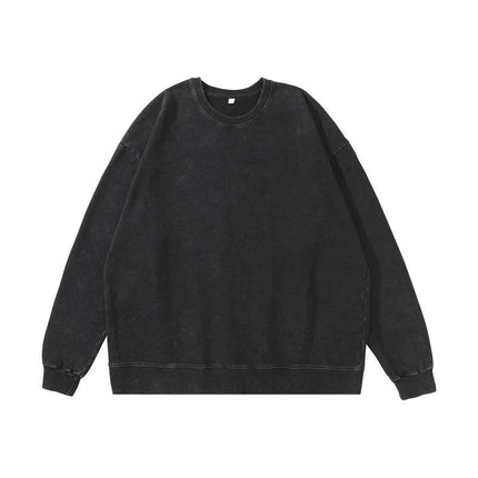 Trendy Brand Heavyweight Pure Cotton Terry 400g Washed Distressed Crew Neck Sweatshirt Hoodie Retro Sweatshirt with Printed Logo