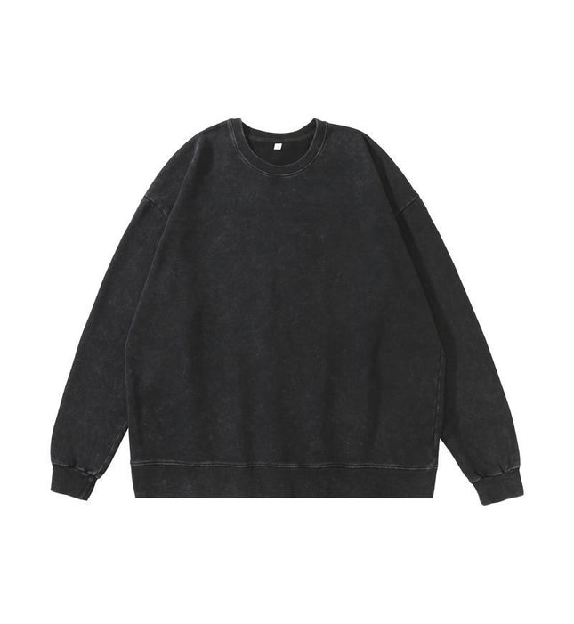 Trendy Brand Heavyweight Pure Cotton Terry 400g Washed Distressed Crew Neck Sweatshirt Hoodie Retro Sweatshirt with Printed Logo