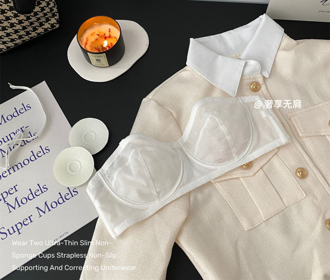 Strapless Anti-Slip Underwear, Ultra-Thin, Large Breasts Appear Smaller, Anti-Sagging Tube Top, Chest Wrap with Breast Pads, Soft Steel Ring Bra