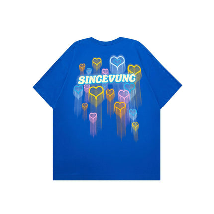 Vunc270G Star Spray-Painted Graffiti Print T-Shirt for Men and Women, National Trendy Brand Foam Couple Short-Sleeve Tee, Casual and Versatile