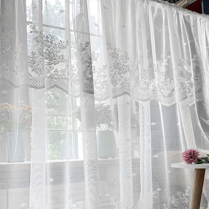 Cross-border double-row lace curtain wearing rod lace short curtain finished curtain bay window kitchen partition curtain window screen TEMU
