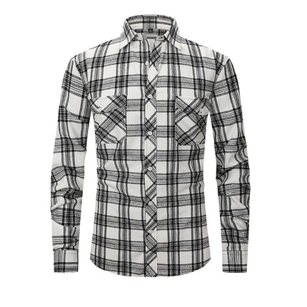 2026 Spring Cross-Border Trade American Retro Flannel Men's Long-Sleeve Brushed Plaid Shirt Men's Cool Jacket