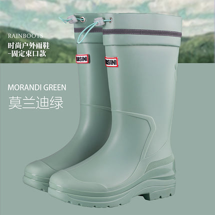 Women's High-Top Rain Boots for Beach Camping, Waterproof, Non-Slip, Korean Style, Sweet Thick-Soled Fashion Water Shoes with Drawstring Closure