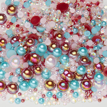 Nail Art Ab Colorful Flats Bottom Diamond Semi-Circle Pearl Mixed Color Set DIY Material Mobile Phone Shoes Clothing Cup Accessories