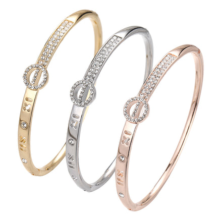 Cross-Border Popular Fashion Classic Zinc Alloy Full Diamond High-End Watch with Women's Open Bracelet Bracelet