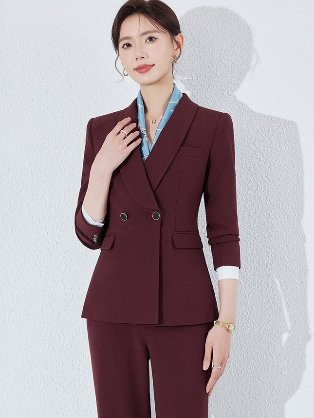 Matching Spring and Autumn Fashion Sense Business Dress Dress Suit suit Women's Green Collar Commuter Trousers New Spandex