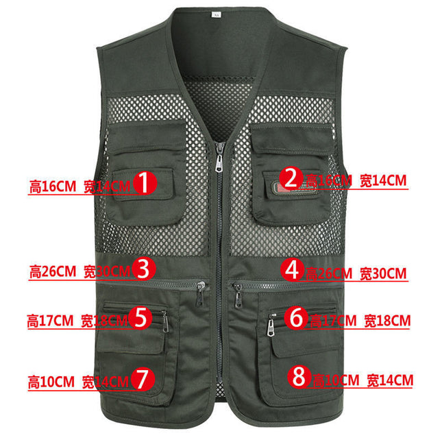 Spring and Summer Mesh Vest for Middle-Aged People Fishing All Seasons Multi-Pocket Vest Men's Spring and Autumn Casual Tactical Vest Dropshipping