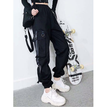 [Send Chain] Spring and Autumn Black Leg Overalls Women's Hip-Hop Trendy ins Straight Loose Bf Haren Pants for Children