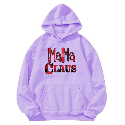 in stock foreign trade cross-border red plaid MAMA RIED printed hooded hoodie autumn and winter European and American women's