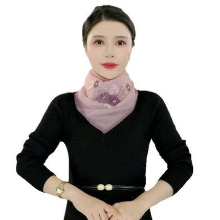 New Style Embroidered Magnetic Buckle Fashionable Multifunctional Square Scarf Spring and Autumn High-End Style Neck Scarf