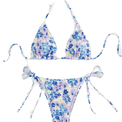 Floral Small Fresh Color Printed Pleated Bikini Chest Pad Small Chest Gathering Hot Spring Seaside Holiday Swimsuit Women