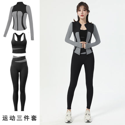Spring New Outdoor Quick-drying Yoga Clothes suit Women's High Elastic Slim-fit Slimming Contrast Zipper Casual Sports Top