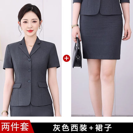 Short-sleeved Suit suit Hotel Lobby Manager Work Clothes Summer Three-button Women's Professional Dress Pants Front Desk Leader Dress