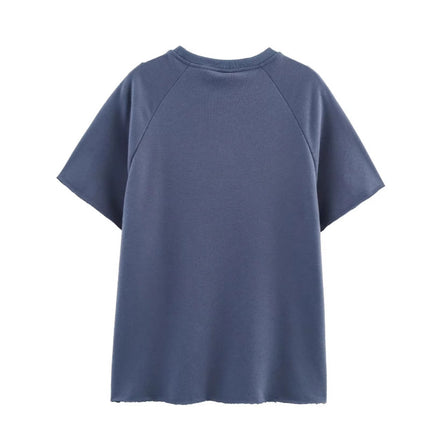 2025 Summer New European and American Cross-Border Women's Printed Washed Effect Velvet Short-Sleeved T-Shirt + Shorts
