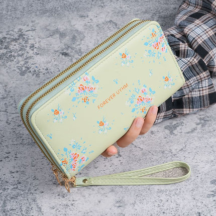 Cross-Border Label Long Versatile Double Zipper Korean Style Student Floral Large Capacity Phone Bag Clutch Soft Coin Purse