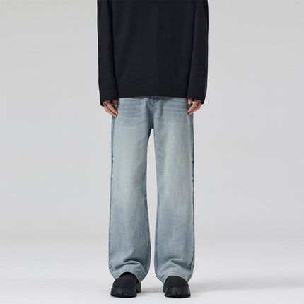 JIAMU American Spring and Summer Ice Blue Flower Baggy jeans Light Color Men's Straight Loose Wide Leg Neutral