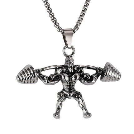 European and American best selling jewelry wholesale hip-hop personality domineering barbell weightlifting fitness pendant stainless steel men's and women's necklace