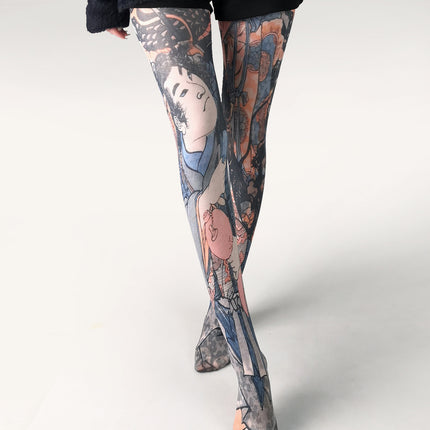 Cross-border thin printed pantyhose spring and autumn versatile butterfly wild abstract retro stockings women's socks anti-snagging wholesale