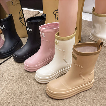 New Fashion Rain Boots Women's Outer Wear Middle Tube Non-slip Rain Boots Student Fashion Lightweight Waterproof Shoes Thick Sole Outdoor Rubber Shoes