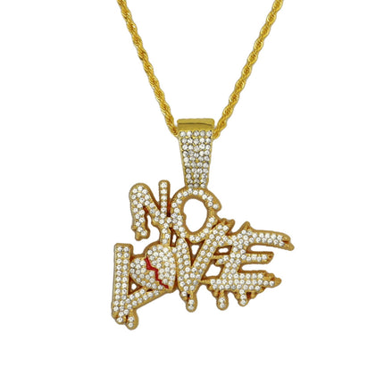 European and American hip-hop style full diamond stitching letter love pendant clavicle chain heartbroken letter NOLOVE Cuban tide necklace