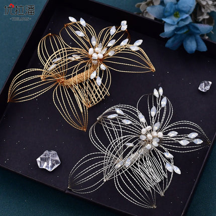 Yulapan HP257 Foreign Trade Hair Creative Bride Hair Accessories Handmade Hollow Flower Comb Headwear Korean Hair Comb