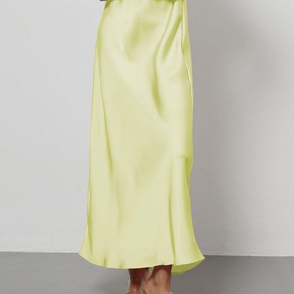 In-Stock Cross-Border Women's Clothing Wholesale European and American Style Elegant Satin Midi Skirt Slimming and Flowy