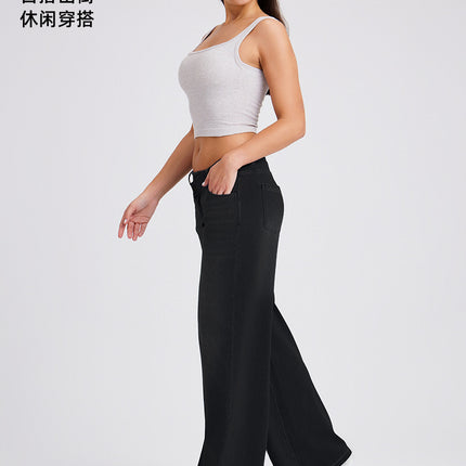 Cross-Border New Plus-Size Cross-Waist Jeans for Women, High-Elastic Slimming Whisker Pocket Loose Casual Pants