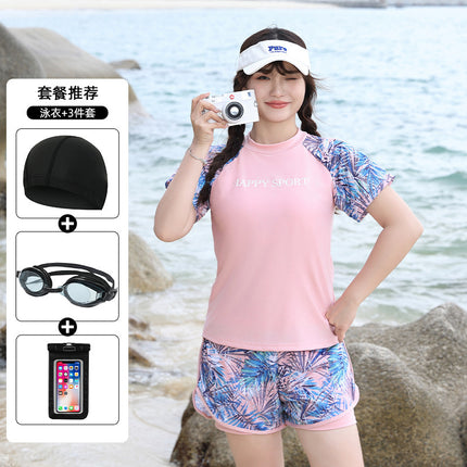 Plus Size Swimsuit for Women, Conservative Two-Piece for Curvy Figures, 100kg Tummy-Concealing Slimming Student Professional Training Swimming Sport New Model
