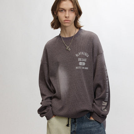 # Ovdy New Autumn and Winter Street Fashion Long-Sleeved T-Shirt 250g Waffle Fabric Asymmetrical Spray-Painted Top Trendy