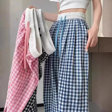 Contrast Color Stitching Prellis Pants Women's Spring and Summer Thin 2025 New High Waist Straight Leg Pants Slim-fit Loose Korean Style Mop Pants