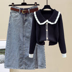 Black top + denim skirt [two-piece set] / M [recommendation 40-50kg ]