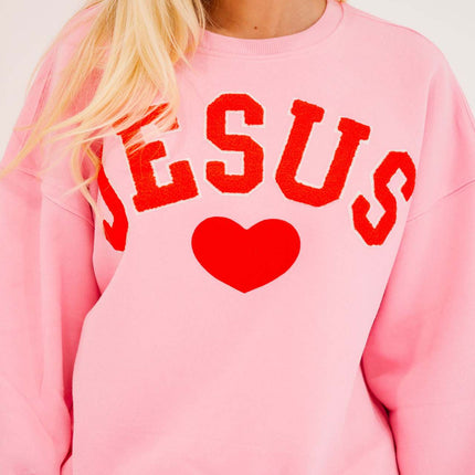 New Love Amazon European and American Towel Bead Embroidered Round Neck Loose Long Sleeve Sweat Cross-border Women's Wear Autumn and Winter