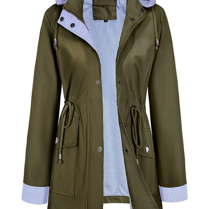 Cross-Border Supply Women's Casual Water-Repellent Jacket Women's Thin Mid-Length Windbreaker Factory Direct Supply to Amazon