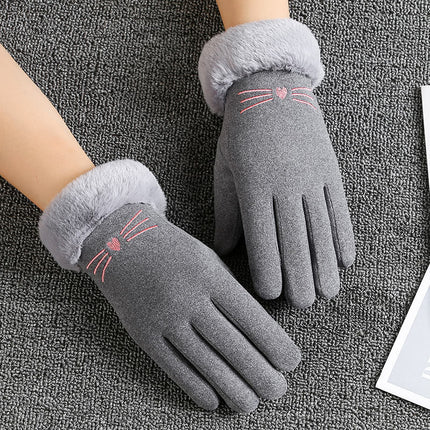 Autumn and Winter Warm Gloves Women's fleece-lined Thickened Hair Mouth Outdoor Riding Driving Sports Touch Screen Velvet Gloves Women