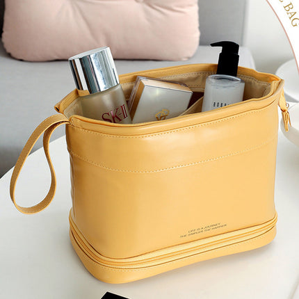 Hot Selling Double Layer Cloud Cosmetic Bag Women's Portable Travel Pu Large Capacity Washing Makeup Brush High-Looking Storage