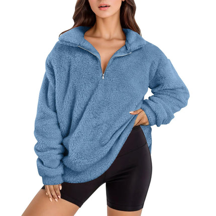 Cross-border AliExpress autumn and winter wish2023 European and American new plush fleece-lined women's stand collar sweater casual