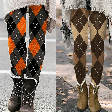 Cross-border Amazon wish diamond plaid printed leggings fall/winter Joker close-fitting pencil pants expanded size S-4XL