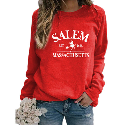 SALEM EST 1626 MASSACHUSETTS Print Round Neck Sweat Top Women plus size Cross Border