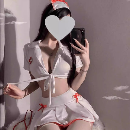 Pure Desire Style cos Nurse Uniform War Gown Bow Tie Belt Exhibit Waist Sexy Spice Girl Free Adult Lingerie