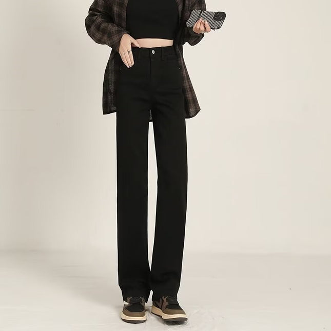 Black Straight Leg Jeans Women's Fashion All-match New High Waist Slim-fit Slimming Narrow Design Sense Wide Leg Pants