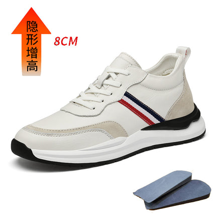 Men's shoes striped invisible inner height increasing shoes 8cm thick bottom white shoes 6 breathable trendy cowhide sneaker casual board shoes