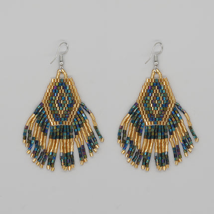 Cross-border Bohemian Ethnic Retro Earrings MGB Rice Beads Diamond Tassel Hand-woven Women's Earrings
