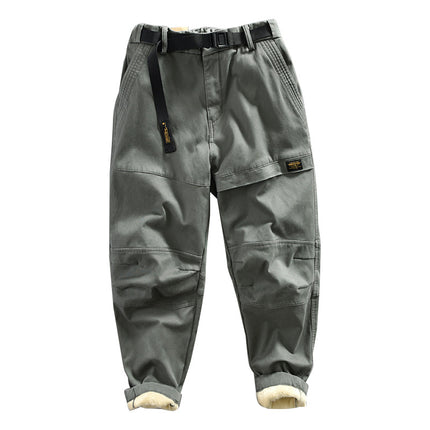 Autumn and Winter Casual Loose Men's Japanese Style Workwear Pure Color Velvet Casual Pants One Piece Drop Shipping Z381