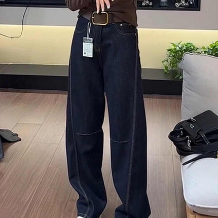 2025 Autumn and Winter New Machete Pants High Waist Pear Shaped Figure Slimming Narrow Wide Leg Pants Denim Pants