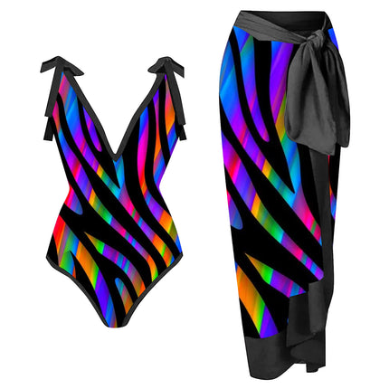 Cross-Border Bikini Beach Skirt Two-Piece Swimsuit Printed Belly-Covering Slimming Lace-Up European and American Amazon Foreign Trade Swimwear