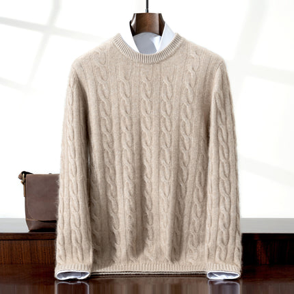 Cable Knit Base Sweater Five-Needle Cashmere Sweater New Three-Strand Mountain Round Neck Autumn and Winter Men's No