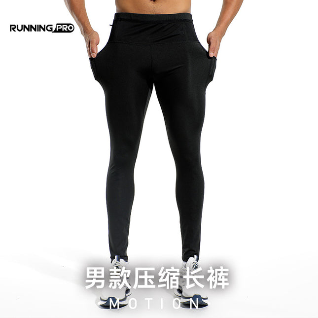 Men's Fitness Leggings Breathable High Elastic Compression Marathon Waist Bag Running Quick-drying Pants Sports Training Suit