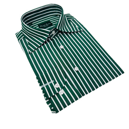 Green Striped Men's Long-Sleeve Shirt Business Pointed Collar High-Quality Vertical Stripe Curved Collar Versatile Slim-Fit Top