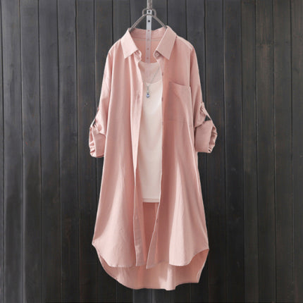 Solid Color Shirt Women's Mid-Length Western-style Shirt Design Sense Niche Front Short Back Long Chic Top Outer Thin Coat